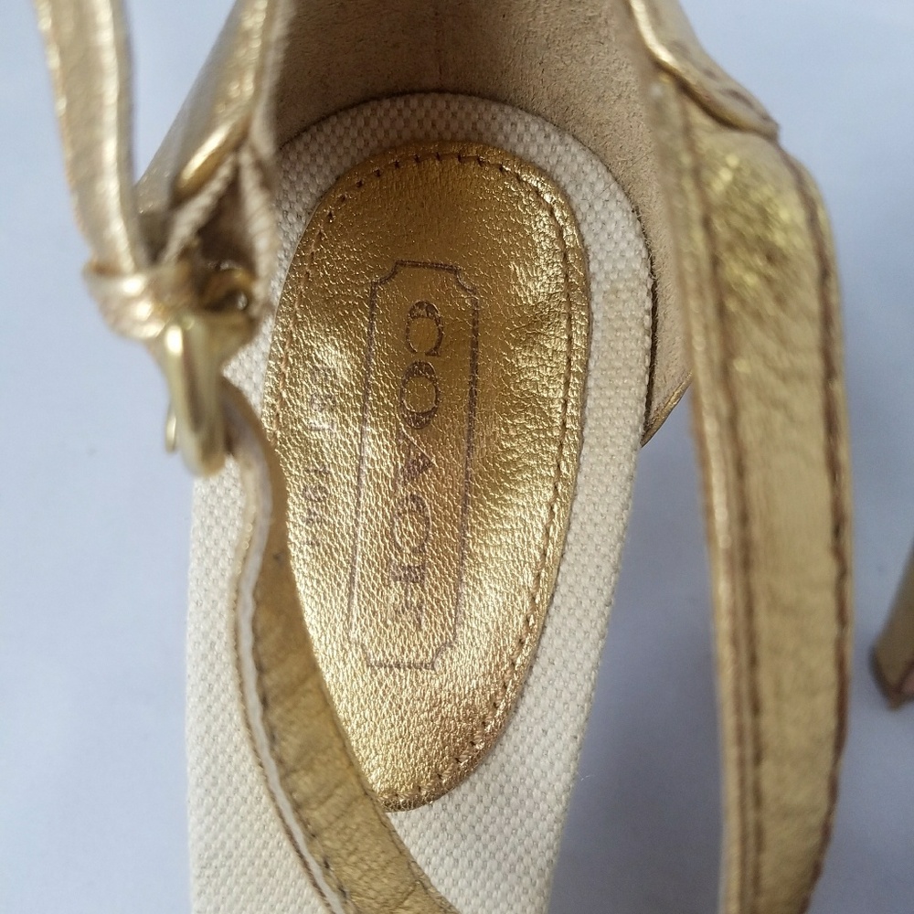 Coach Gold Metallic Peep-Toe Ankle-Strap Heels with Turn-Lock - Picture 4 of 8